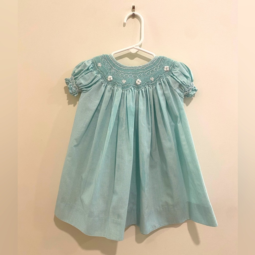 Royal Child aqua gingham smocked dress